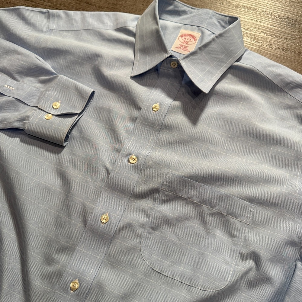Brooks Brothers Dress Shirt‎ Mens 16.5 34 Blue Glen Check Cotton Non Iron 346 L